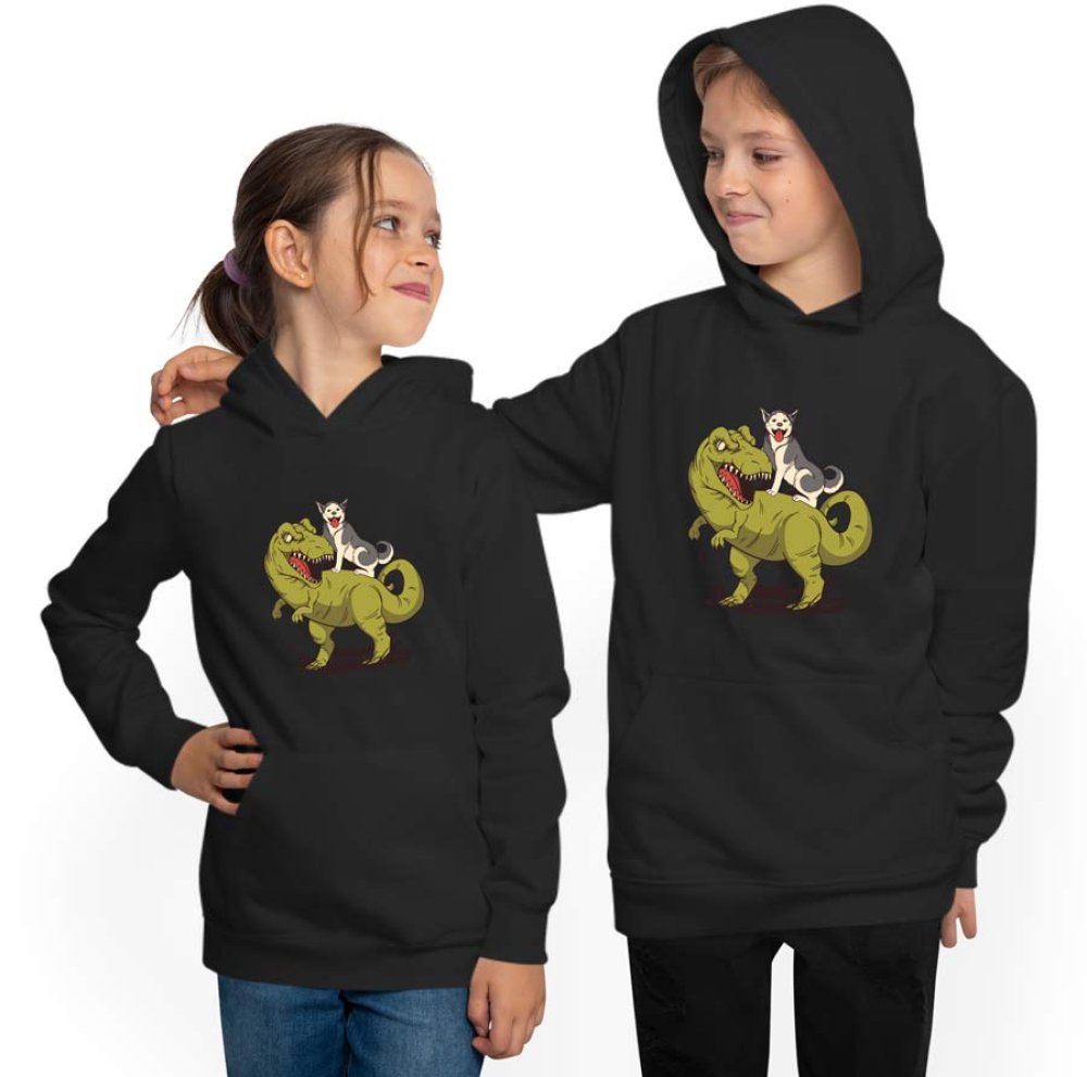 Hooded Sweatshirt Hoodie Kids - Dog on T-Rex i94